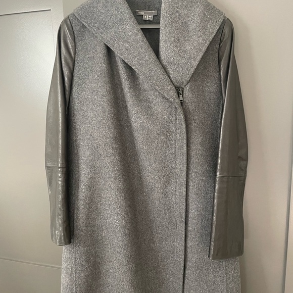 Vince Wool Coat w/ Leather Sleeves, Size Small - Picture 2 of 9